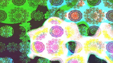 Çiçeksel çizim kalıbının yansıması. Vadinin çiçekleri yeşil ve beyaz renklerde.