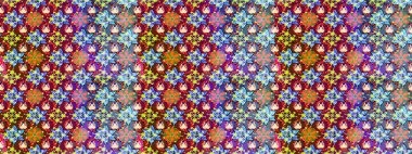 Nakış desenli çiçek deseni. Renkli grunge, renkli ve mavi çiçeklerle soyut bir arka plan oluşturur. İzler, kumaş, duvar kağıtları, tekstil için raster dokusu.