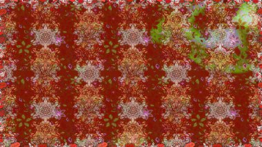 Çiçekli, pürüzsüz bir desen. Kibarca, kırmızı renkte bahar çiçekleri. Raster çiçekleri klasik tarzda çizilmiş. Raster illüstrasyonu.