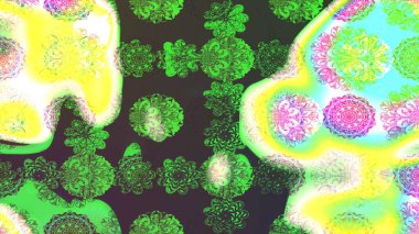 Küçük çiçekteki sevimli çiçek deseni. Raster deseni. Yeşil ve sarı renklerde. Raster illüstrasyonu. Soyut çiçek çizim kalıbı arkaplanı.