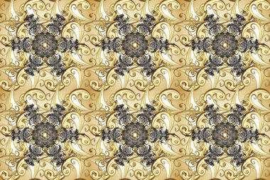Bej, nötr ve gri renklerin kraliyet retro 'su. Raster illüstrasyonu. Klasik çiçek dokusu. Altın şablon. Kart, duvar kağıdı, ambalaj ve tekstil için klasik tasarım. Kusursuz desenli altın elementler.