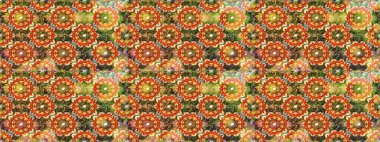 Süslü dekorasyon. Raster illüstrasyonu. Damask altın soyut çiçek kahverengi renklerde pürüzsüz desen.