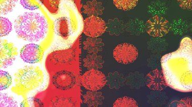 Raster illüstrasyonu. Yeşil ve gri renkli Asya tekstili. Çiçek desenini çiz.