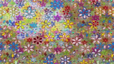 Renkli unsurlarla hareketli arka plan görüntüleri. Çiçekler. Eski model. Bayrak tarzı. Video kaydı. Şablon. Döngü. Kusursuz..