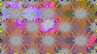 Renkli unsurlarla hareketli arka plan görüntüleri. Çiçekler. Eski model. Bayrak tarzı. Video kaydı. Şablon. Döngü. Kusursuz..