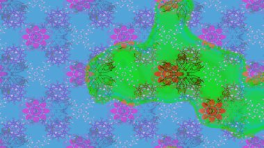 Çiçek desenli çizim. Asya tekstil tarzında. Renkli Bahar Teması eskiz kalıbı. Raster illüstrasyonu. Güzel kumaş deseni. Düz Çiçek Elementleri Tasarımı.