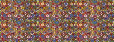 Düz Çiçek Elementleri Tasarım Raster illüstrasyonu. Kahverengi renkli çiçekler. Renkli Bahar Temalı, pürüzsüz bir arka plan. Çiçekli, suluboya desenli kusursuz çiçek deseni.