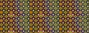 Vadinin çiçekleri kahverengi ve yeşil renklerde. Çiçekler. Soyut etnik raster çizim kalıbı.