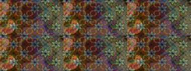 Paket kağıdı için en iyisi. Karşılama ya da düğün geçmişi olarak kullanılabilir. Doğal kozmetik ürünleri, parfüm, çiçekçi dükkanı için bahar ihalesi tasarımı. Kahverengi ve yeşil lale çiçekleriyle Raster eskiz deseni.