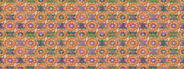 Doğum günü kartı, davetiye ya da afiş için iyidir. Raster illüstrasyonu. Kusursuz ortaçağ çiçek deseni. Dekoratif simetri arabesk. Turuncu renkte altın.