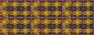 Kahverengi üzerine kahverengi. El çizimi çiçek unsurları olan soyut, dikişsiz raster deseni. Çiçekli ipek eşarp. Retro tekstil tasarım koleksiyonu. 1950 'ler-1960' lar motifleri.