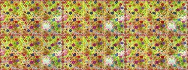 Düz Çiçek Elementleri Tasarımı. Kusursuz desenli, modaya uygun kumaş deseni. Raster illüstrasyonu. Renkli Bahar Temalı Kusursuz Arkaplan. Şirin çiçek elementleri..