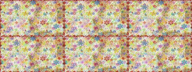 Tarafsız renklerde çok renkli, zarif küçük çiçekler ve komik böcekler, raster deseni, illüstrasyon.