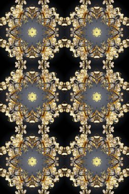 Şam, tasarım için kusursuz desen. Gri, bej ve kahverengi renklerde, altın elementli, pürüzsüz desen.