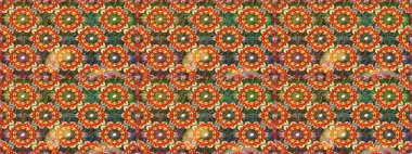 Çiçekli süslemeli, pürüzsüz bir desen. Doğu tarzında klasik tasarım öğesi. Süslü dantel iz sürücü. Kahverengi renkli geleneksel Arap dekoru. Duvar kağıdı için altın süslü illüstrasyon.