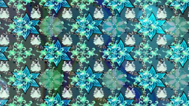 Tekrar eden çiçek arkaplanı, zarif mavi ve yeşil çiçek duvar kağıdı. Mavi ve yeşil renkler üzerine çiçek desenli çizimler, el yapımı papatyalar, papatyalar..