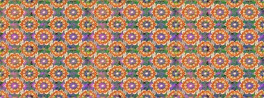 Turuncu renkte desen. Kına dövmeli süs çiçekleri, altın çıkartmalar, mehndi ve yoga tasarımı, kartlar ve parmak izleri. Raster altın mehndi kusursuz desen.