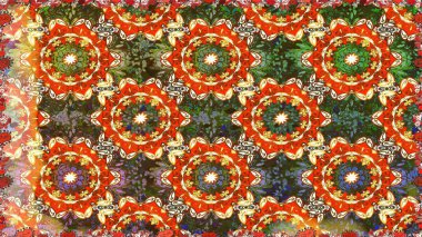 Kusursuz desenli oryantal süs. İslam tasarımı. Kahverengi renklerde altın desenler ve altın elementler. Çiçek kiremitleri. Raster altın tekstil baskısı.