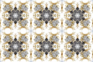 Doğu tarzı element. Gri, nötr ve bej renklerde altın element. Davetiyeler, kartlar, web sayfası için Raster illüstrasyon. Çizgi sanatı tasarım şablonu için kusursuz sınır. Altın çizgili çiçek dekoru