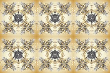 İslam tasarımı. Raster altın tekstil baskısı. Çiçek kiremitleri. Kusursuz desenli oryantal süs. Altın desenli bej, gri ve nötr renklerde altın elementler.