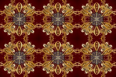 Kahverengi, kırmızı ve bej renklerde, altın elementlerle klasik, pürüzsüz desen. Noel 2019, kar tanesi, yeni yıl.