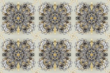 Altın desenli gri, nötr ve bej renklerde altın elementler. Süslü dekorasyon. Lüks, kraliyet ve Viktorya dönemi konsepti. Raster klasik barok çiçeksiz altın desenli..