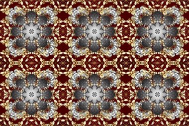 Raster oryantal süs. Kahverengi, gri ve bej renklerdeki altın desenli altın elementler. Kusursuz altın desen.