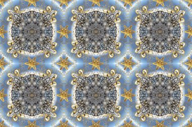 Kusursuz klasik raster altın desenli. Altın desenli gri, nötr ve mavi renklerde altın elementler. Geleneksel oryantasyon süsü. Klasik vintage arkaplan.