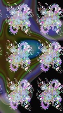 Renkli Bahar Teması eskiz kalıbı. Yeşil renkli çiçekler. Düz Çiçek Elementleri Tasarımı. Sevimli çiçek raster deseni.