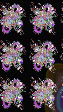 Çiçekler. Vadinin çiçekleri siyah renklerde. Soyut etnik raster çizim kalıbı.