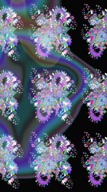 El çizimi. Raster illüstrasyonu. Çiçekli, yapraklı, çiçek desenli çizim..