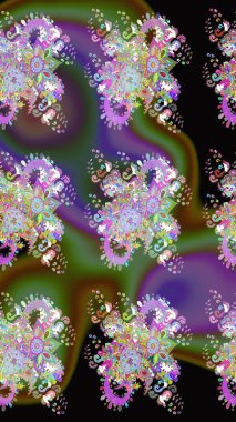 Raster düz çiçek çizim deseni. Hediye ambalaj kağıdı, tebrik kartları, posterler ve pankart tasarımı. Yeşil renkte çiçekler.