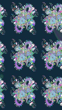 Çiçek desenli çizim. Raster illüstrasyonu. Mavi renkte Asya tekstili.