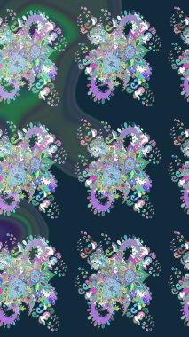 Düz Çiçek Elementleri Tasarımı. Çiçek deseni. Renkli Bahar Teması eskiz kalıbı. Raster çizimi. Güzel kumaş deseni..