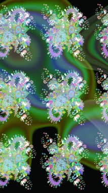 Raster illüstrasyonu. Moda baskısı, albüm, ambalaj kağıdı ve duvar kağıdı için zarif dekoratif süslemeler. Yeşil renkte şirin çiçekler. Küçük çiçekli basit bir çiçek çizimi..