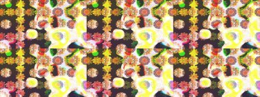 Çiçek deseni. Chichi 'nin kumaş kalıbını çiz. Raster illüstrasyonu. Düz Çiçek Elementleri Tasarımı. Renkli Bahar Teması çizim şablonu.