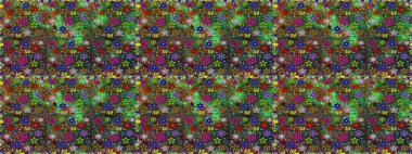 Süslü kumaş deseni. Renkli Bahar Temalı Kusursuz Arkaplan. Düz Çiçek Elementleri Tasarımı. Raster illüstrasyonunda kusursuz çiçek deseni.