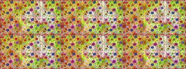 Bir sürü sarı ve soyut çiçekli tropikal desenler. Varicoloyellow raster kusursuz illüstrasyon. Küçük çiçekte sevimli çiçek deseni var..