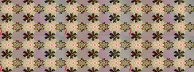 Asya tekstil tarzında. Renkli Bahar Teması eskiz kalıbı. Düz Çiçek Elementleri Tasarımı. Çiçek desenli çizim. Raster illüstrasyonu. Gri ve bej renkli çiçekler.