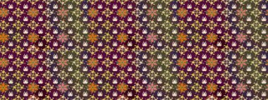 Raster illüstrasyonundaki çiçek desenli çizim. Renkli Yaz Temalı eskiz kalıbı. Mor ve kahverengi renkte çiçekler. Düz Çiçek Elementleri Tasarımı.