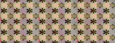 Asya tekstil tarzında. Renkli Bahar Teması eskiz kalıbı. Düz Çiçek Elementleri Tasarımı. Çiçek desenli çizim. Raster illüstrasyonu. Gri ve bej renkli çiçekler.