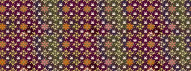 Raster illüstrasyonundaki çiçek desenli çizim. Renkli Yaz Temalı eskiz kalıbı. Mor ve kahverengi renkte çiçekler. Düz Çiçek Elementleri Tasarımı.