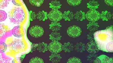 Eskiz arkaplan modeli. Raster - stok. Yapraklı çiçekler ve yeşil ve gri renkli papatya çiçekleri..