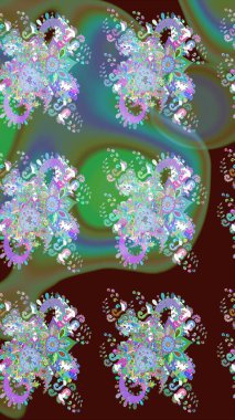 Raster illüstrasyonu. Suluboya çiçekli çiçek deseni. Yeşil renkte güzel tekstil.