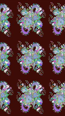 Çiçek desenli eskiz. Kahverengi renkli çiçekler. Tişört baskısı için çiçek boyama rasteriName.