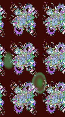 Kahverengi renkli çiçekler. Renkli Bahar Teması eskiz kalıbı. Raster illüstrasyonundaki çiçek desenli çizim. Düz Çiçek Elementleri Tasarımı.