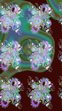 Raster çiçek desenli çiçek deseni, yapraklar, dekoratif elementler, sıçrama, lekeler, el çizimi kontur çizgileri ve Doodle çizim stili, grafik raster çizim çizimi.