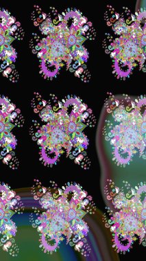 Asya tekstil tarzında. Çiçek desenli çizim. Raster illüstrasyonu. Raster illüstrasyonu. Siyah renkte çiçekler.