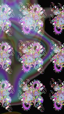 Siyah renkli çiçekler. Hediye ambalaj kağıdı, tebrik kartları, posterler ve pankart tasarımı. Raster düz çiçek çizim deseni.