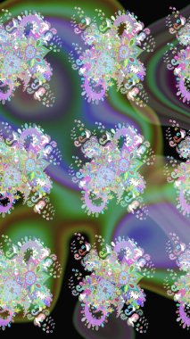 Yeşil renklerde. Çiçek buketleriyle klasik bir eskiz şekli. Raster illüstrasyonu.